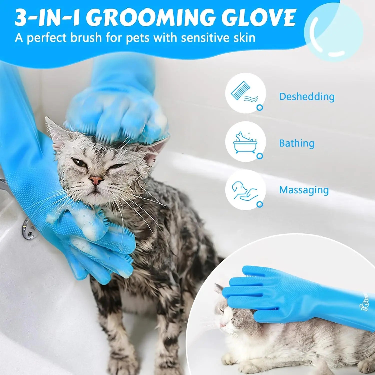Pet Bathing Gloves - Scratch proof